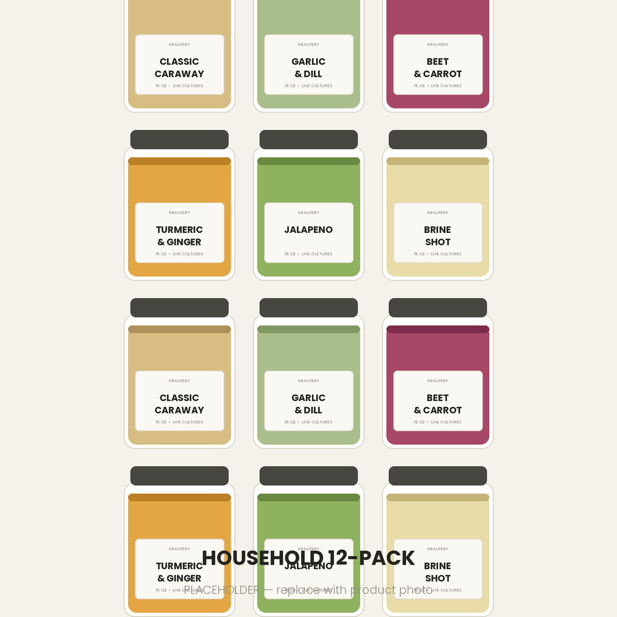 Household 12-Pack — twelve jars of raw sauerkraut