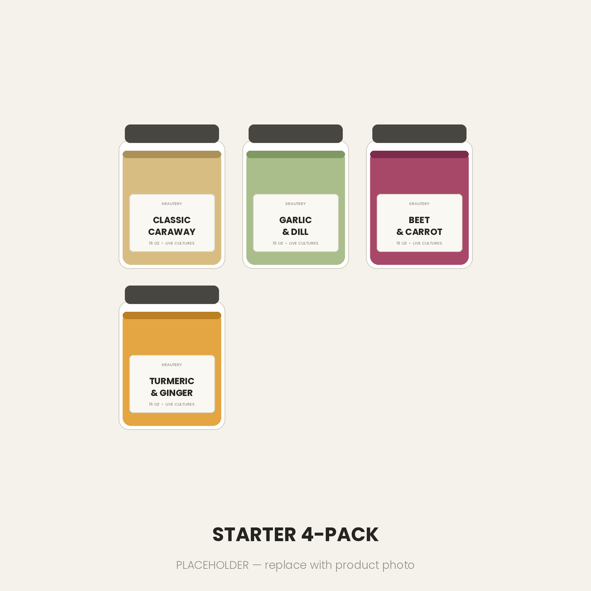 Starter 4-Pack — four jars of raw sauerkraut