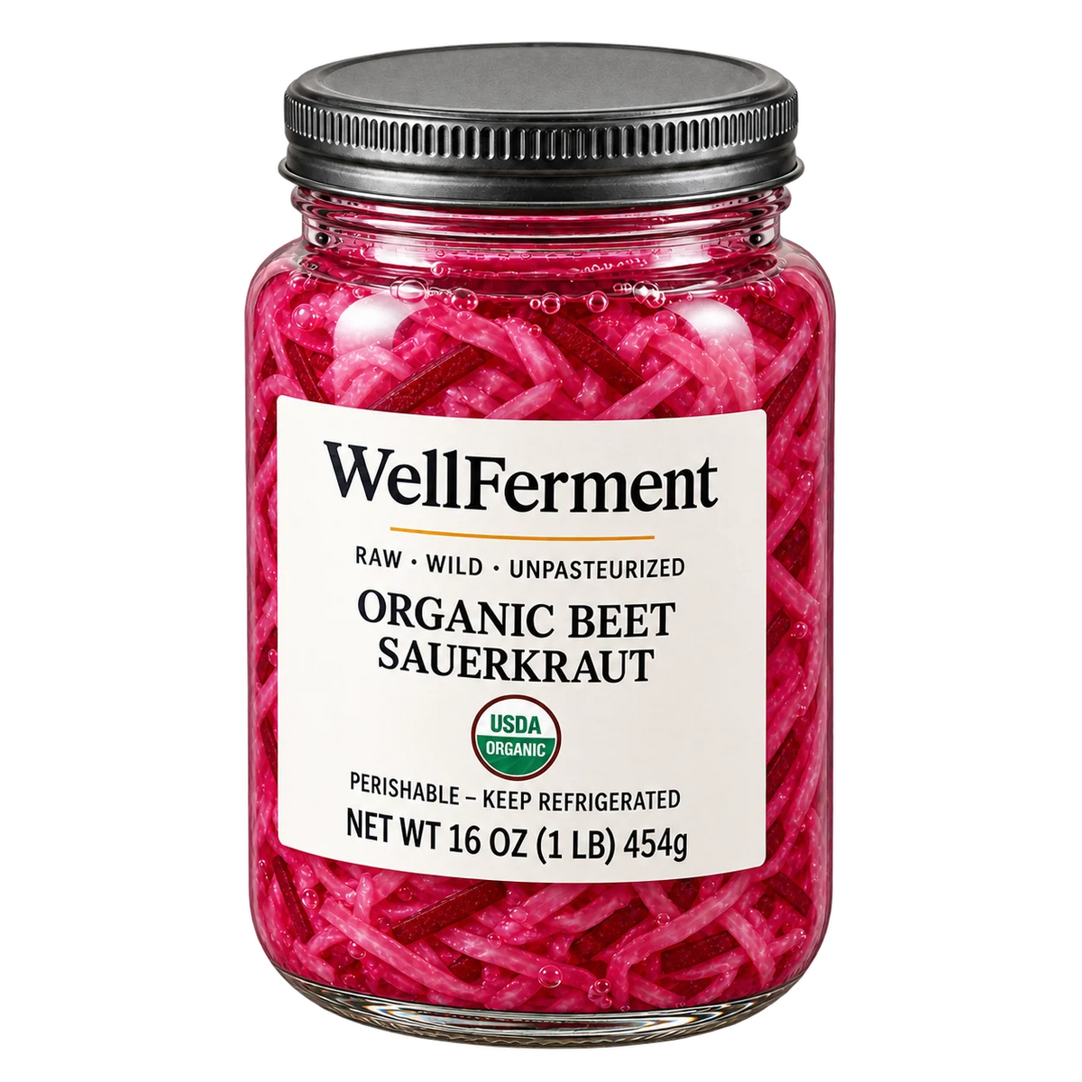Beet Sauerkraut — jar at an angle