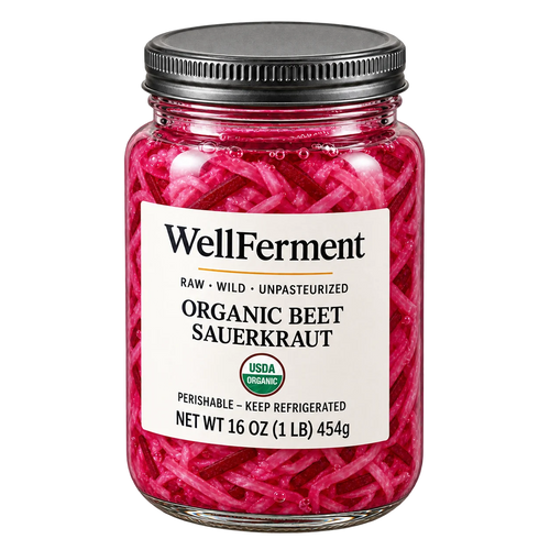 Beet Sauerkraut — jar at an angle