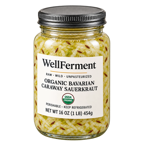 Bavarian Caraway Sauerkraut — jar at an angle