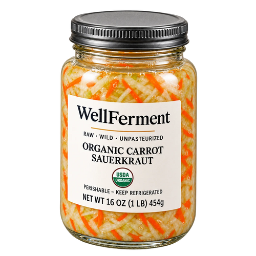Carrot Sauerkraut — jar at an angle