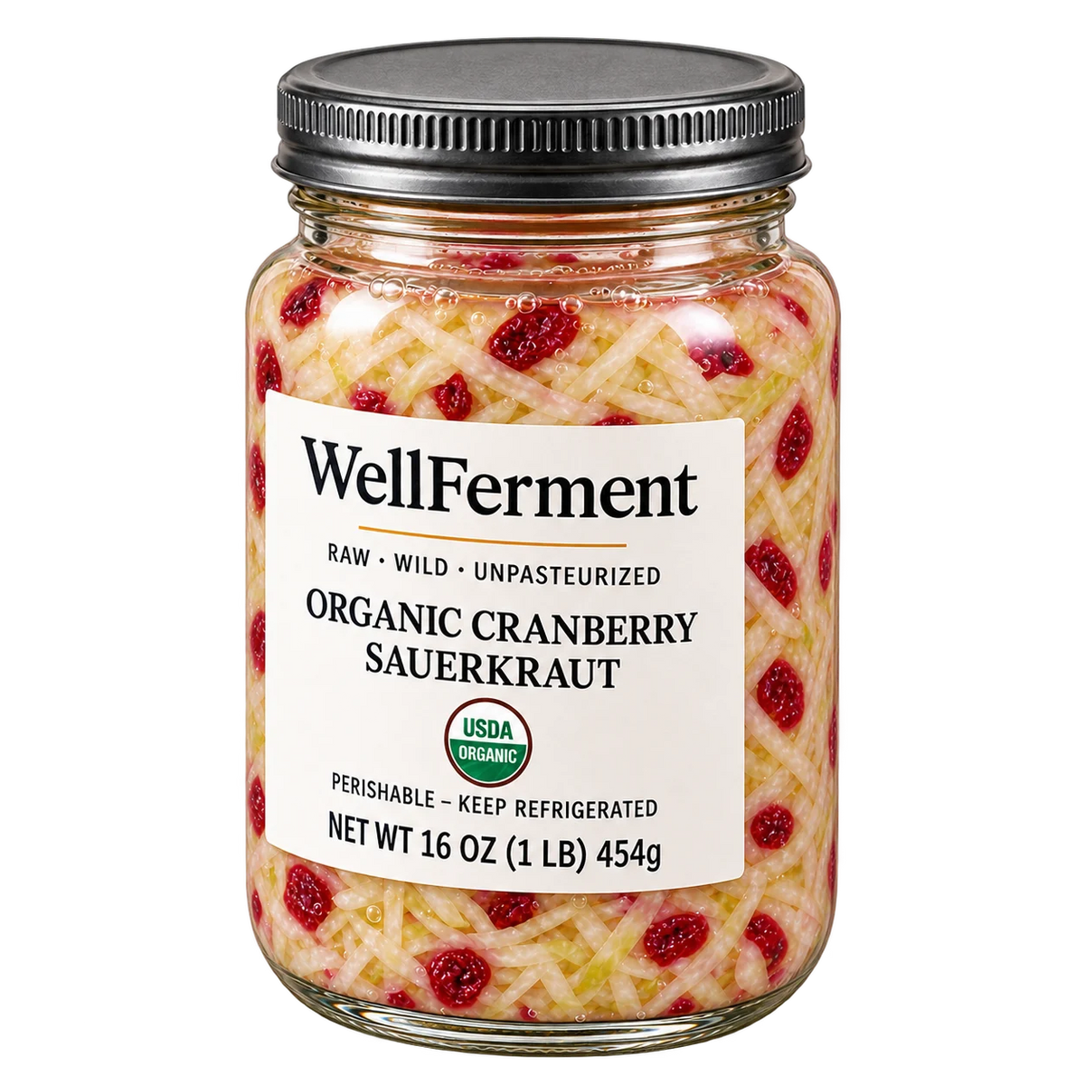 Cranberry Sauerkraut — jar at an angle