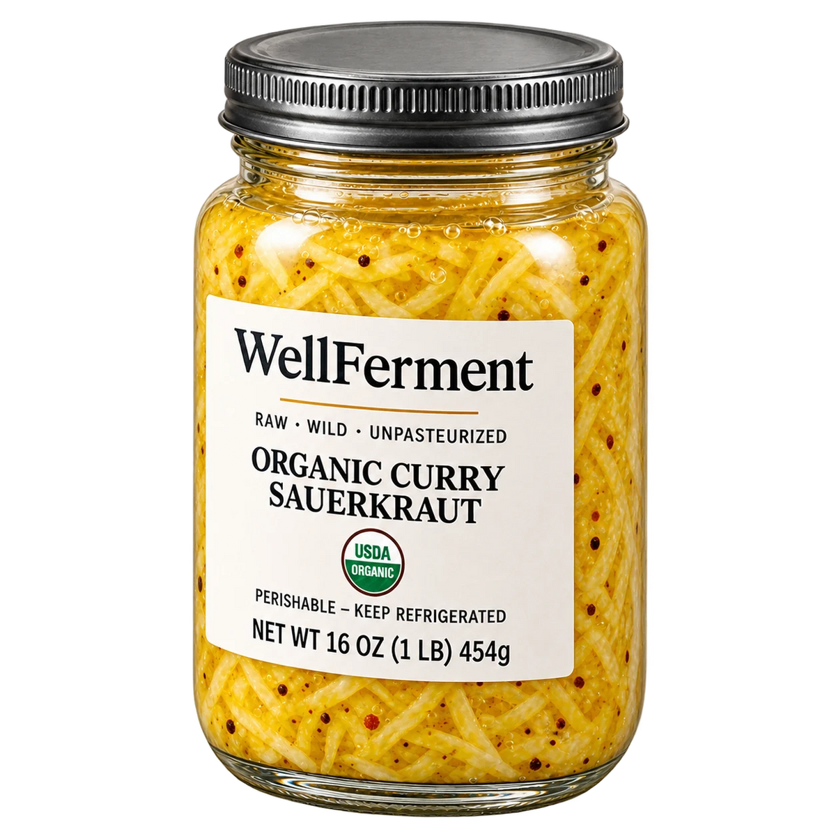 Curry Sauerkraut — jar at an angle