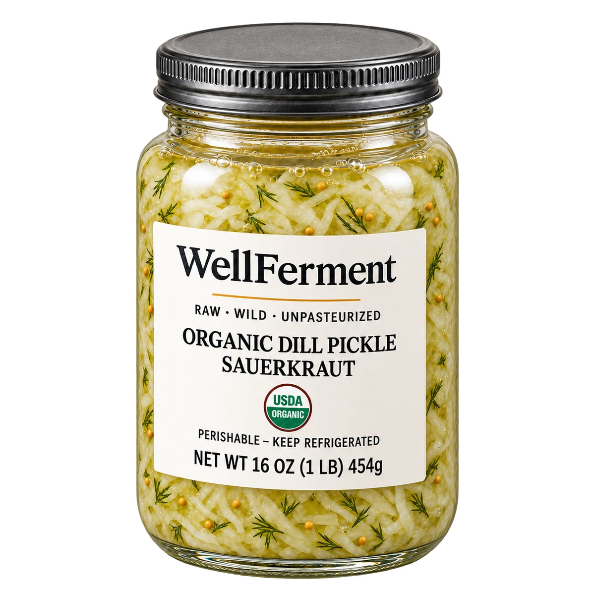 Dill Pickle Sauerkraut — jar at an angle