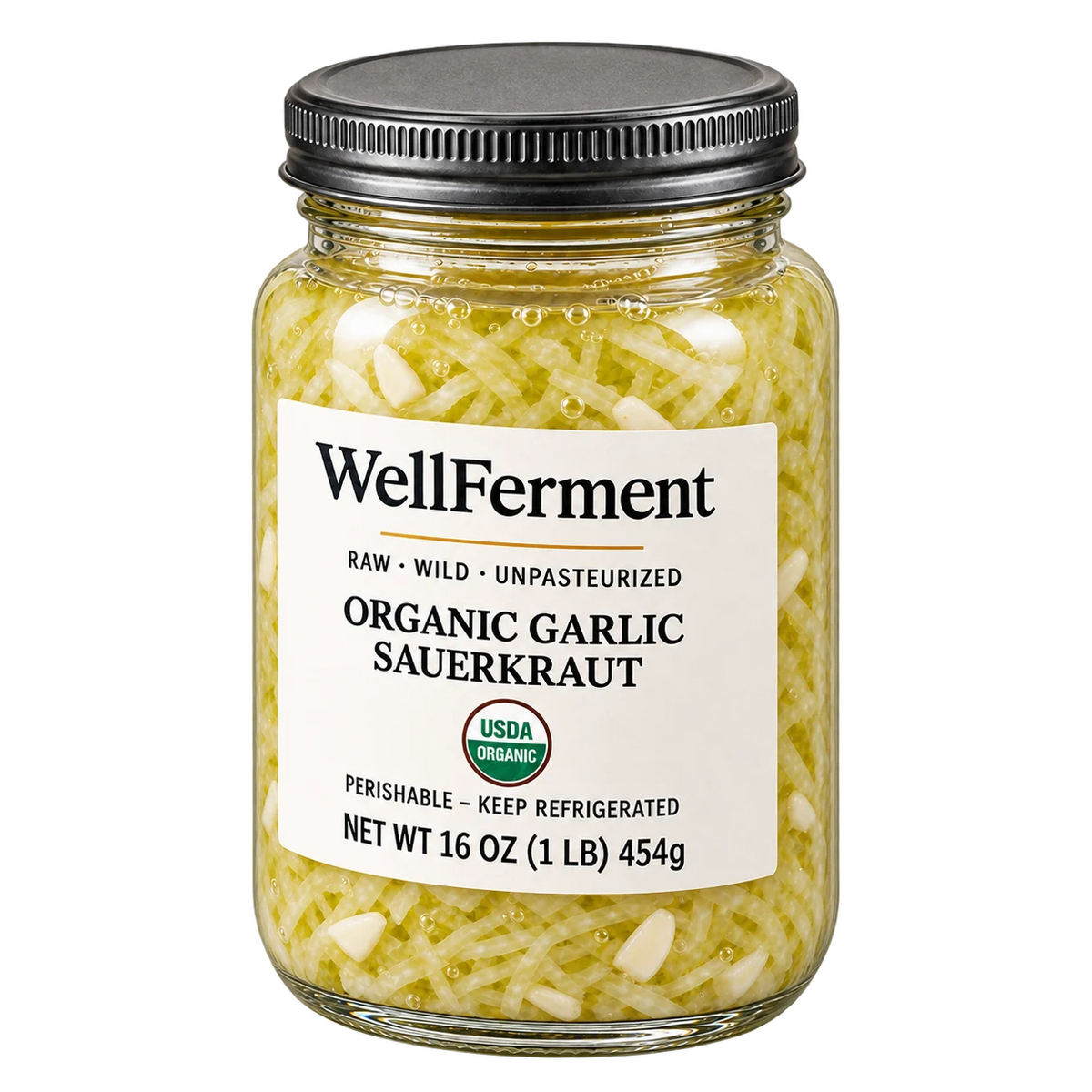 Garlic Sauerkraut — jar at an angle