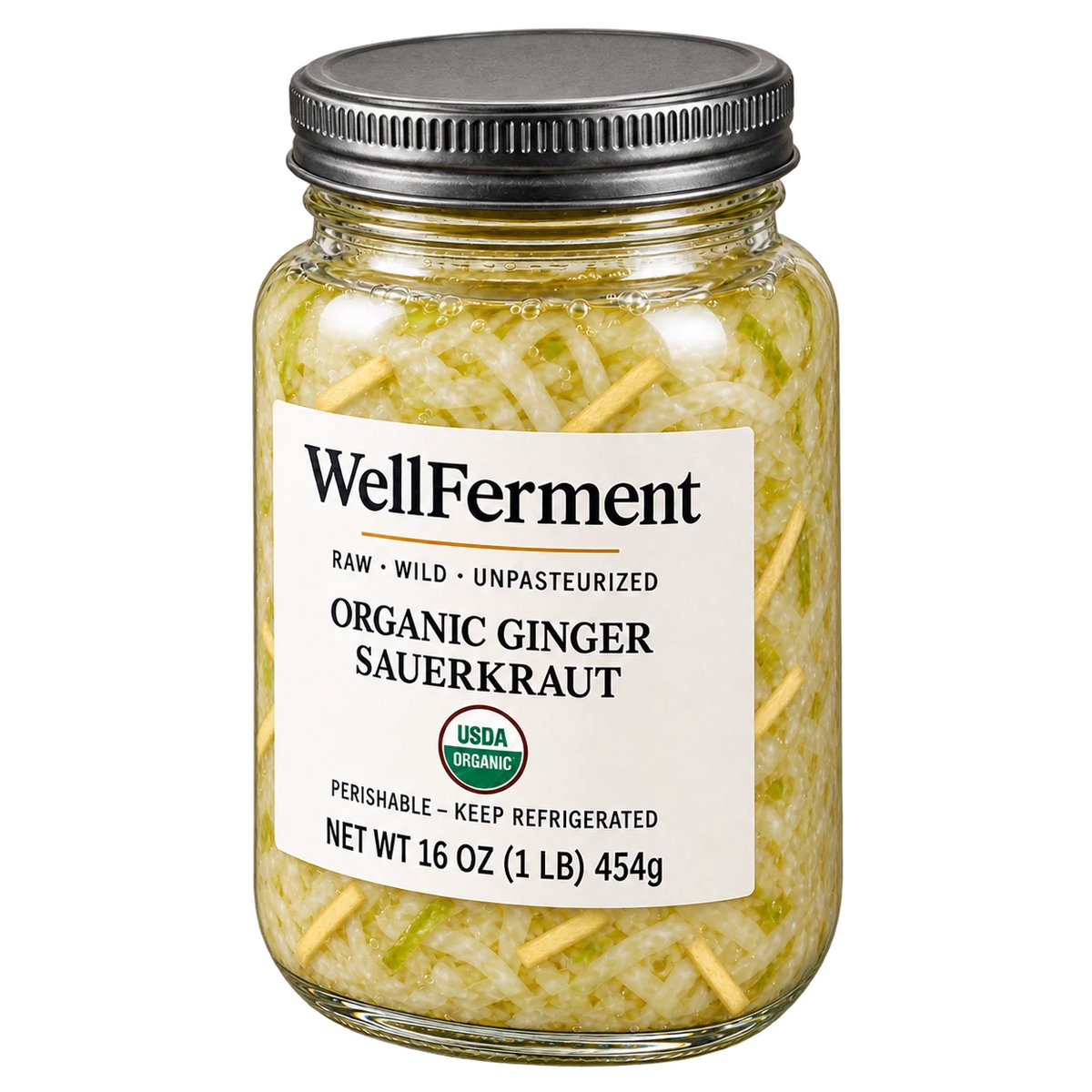 Ginger Sauerkraut — jar at an angle