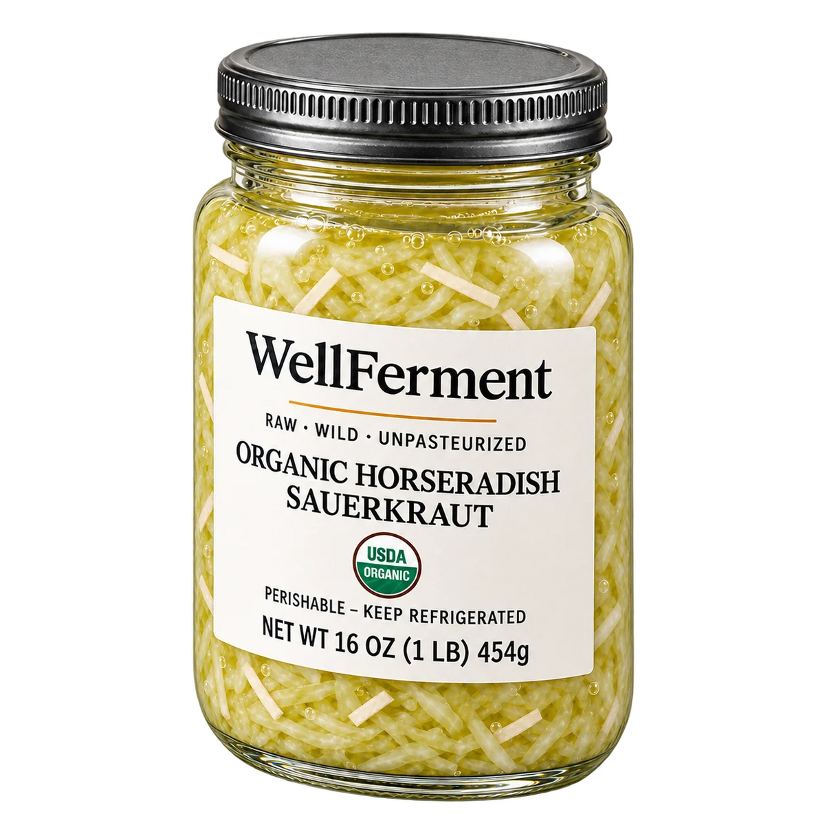 Horseradish Sauerkraut — jar at an angle
