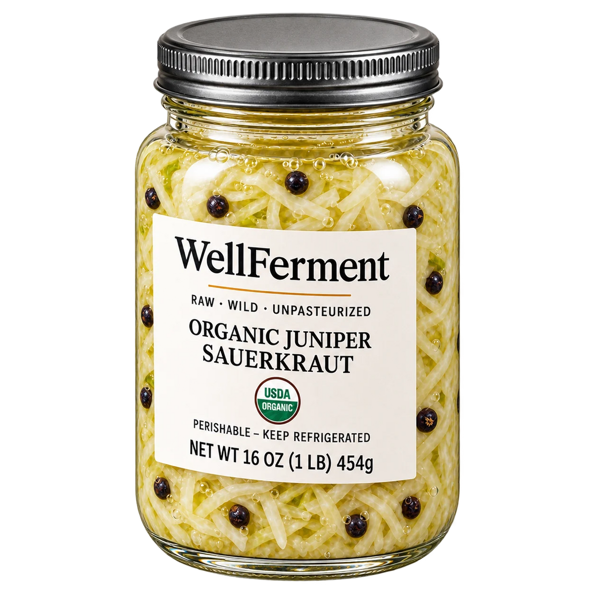 Juniper Sauerkraut — jar at an angle