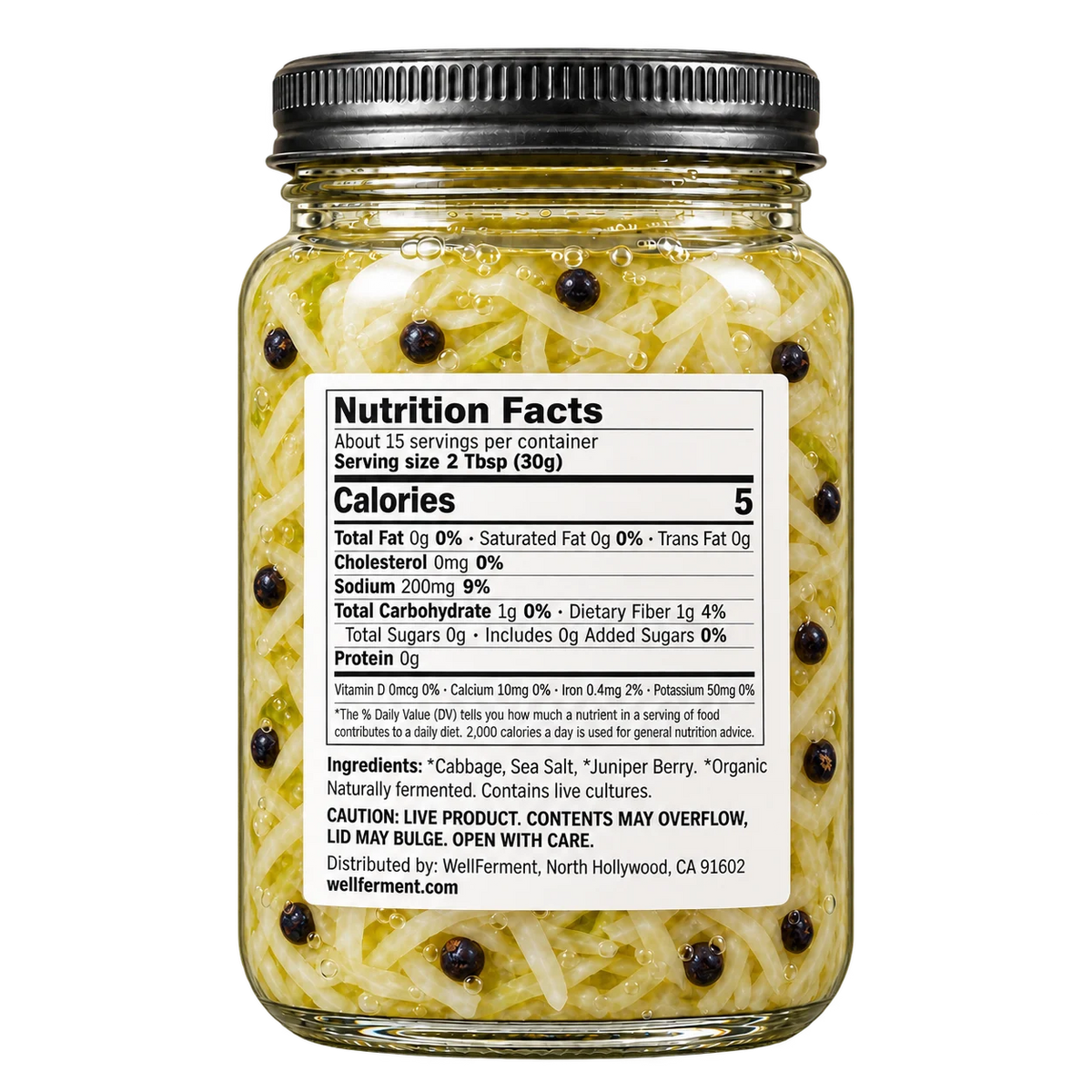 Juniper Sauerkraut — jar, back label