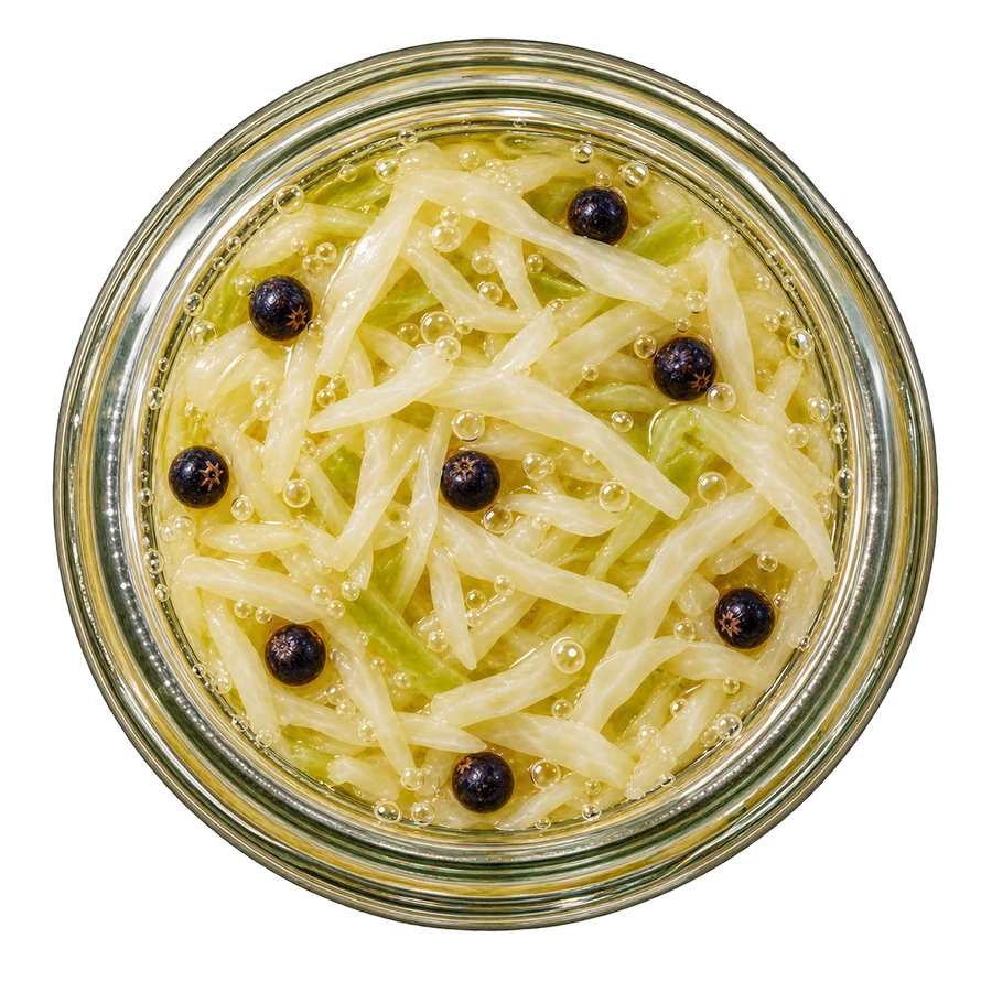 Juniper Sauerkraut — open jar